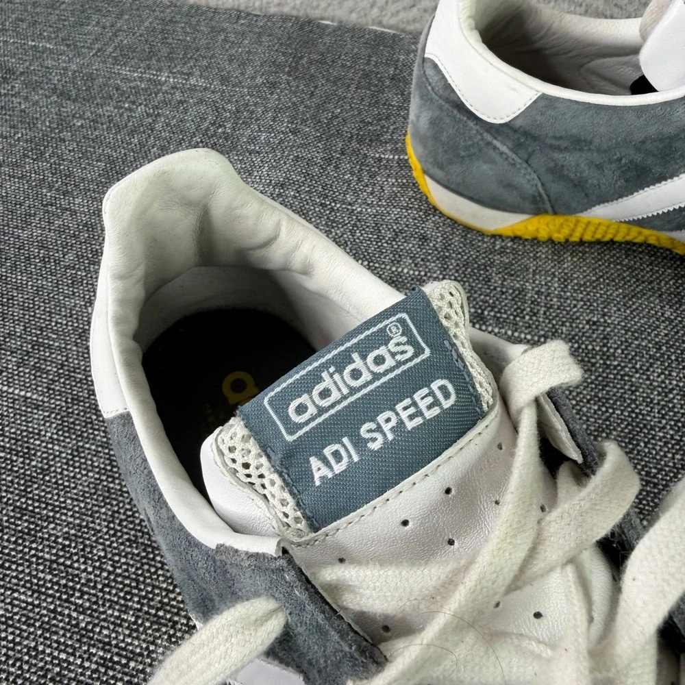 Adidas Adi Speed Mens 10.5 Grey White Yellow Suede Vintage Racing Shoes Y2K
